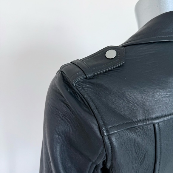 MAJE leather navy women jacket size 36 FR or 6 US Retail 750$ - Picture 4 of 10